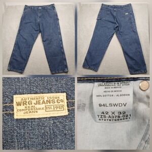 Wrangler Carpenter Jeans Men's 42x32 Blue Denim Workwear‎ Made in Mexico